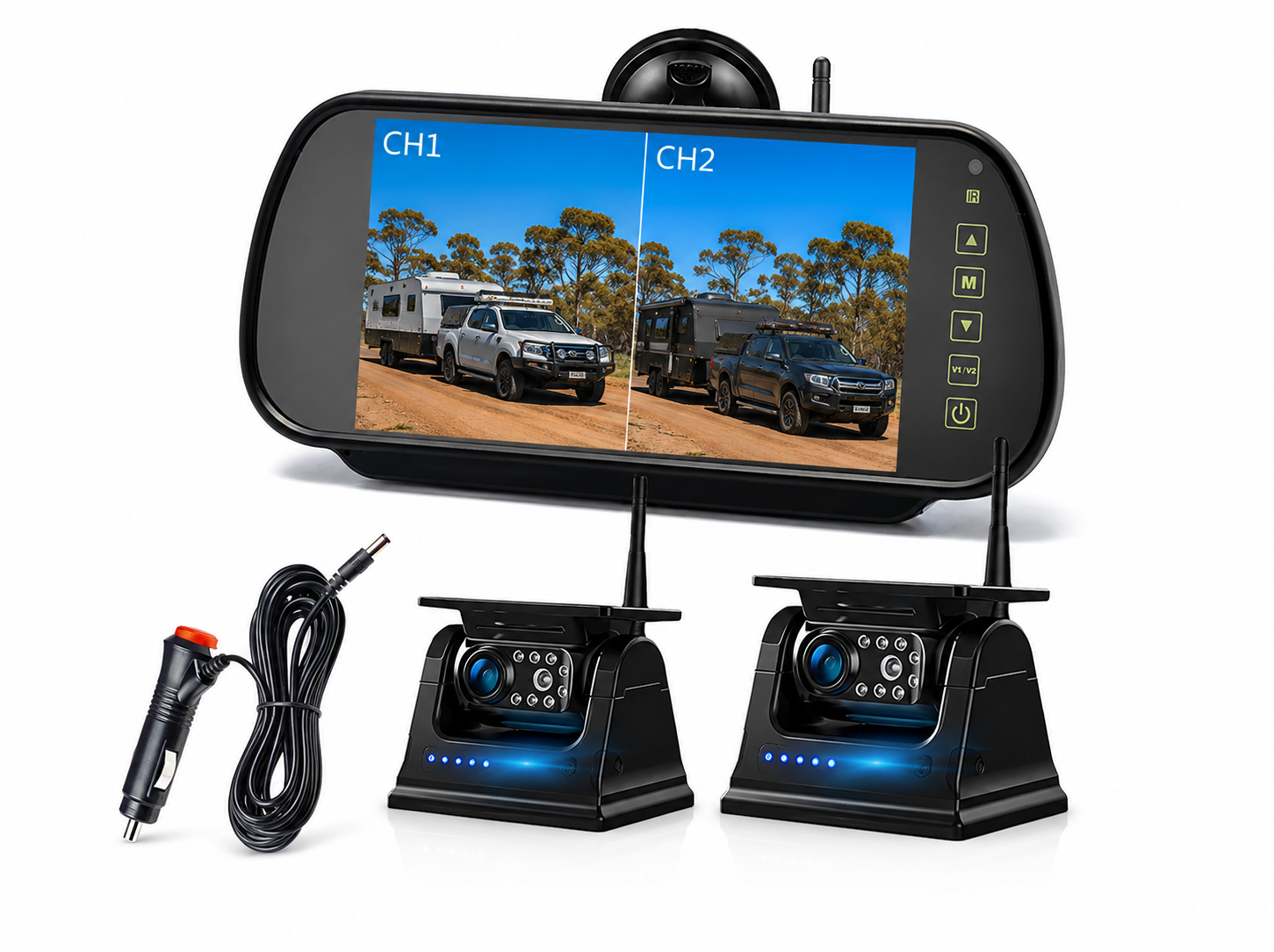 TowVision 7" Dual Camera solar wireless reverse camera kit